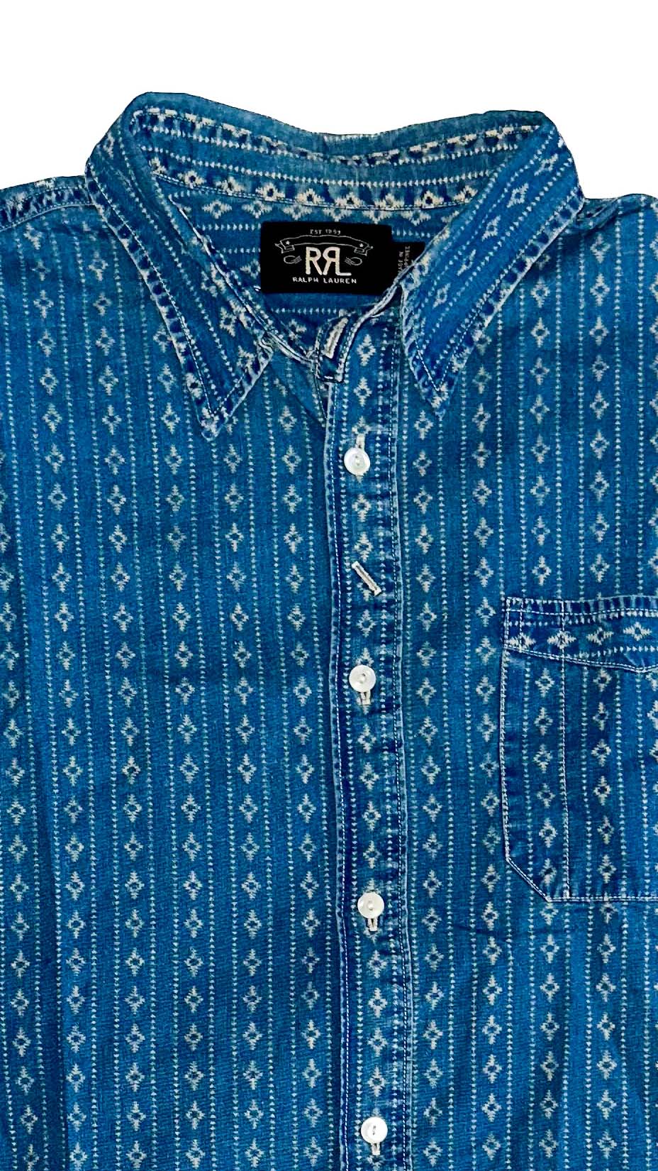 RRL Ralph Lauren — Indigo Calico Wabash Work Shirt, L